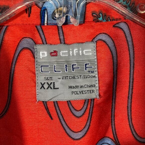 Mens Pacific Cliff SS Button Shirt Hawaiian Surfer Woodie Red XL Polyester - Picture 7 of 7